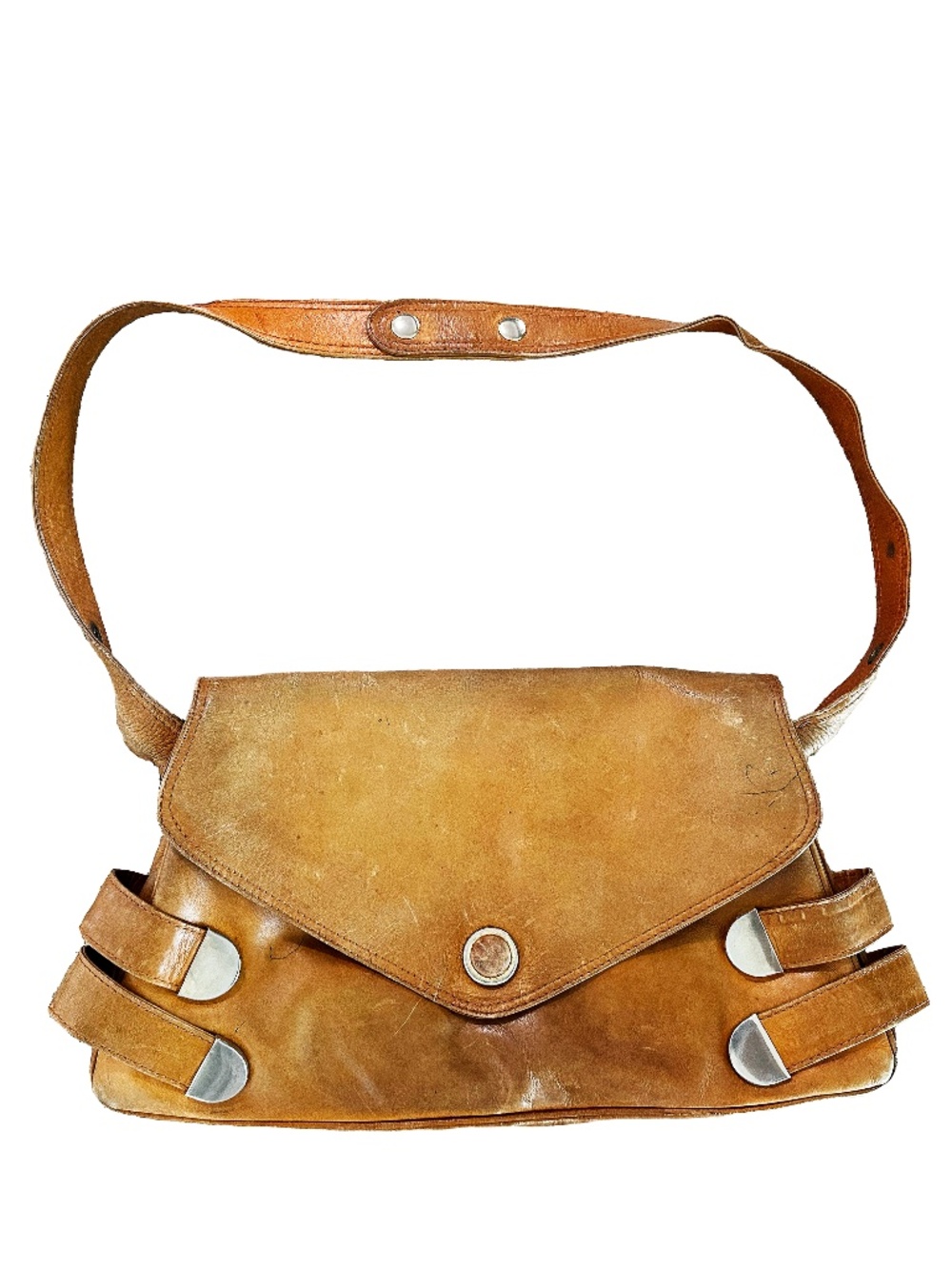 Vintage Soft Leather Boho Shoulder Bag Y2K Distressed Tan Purse